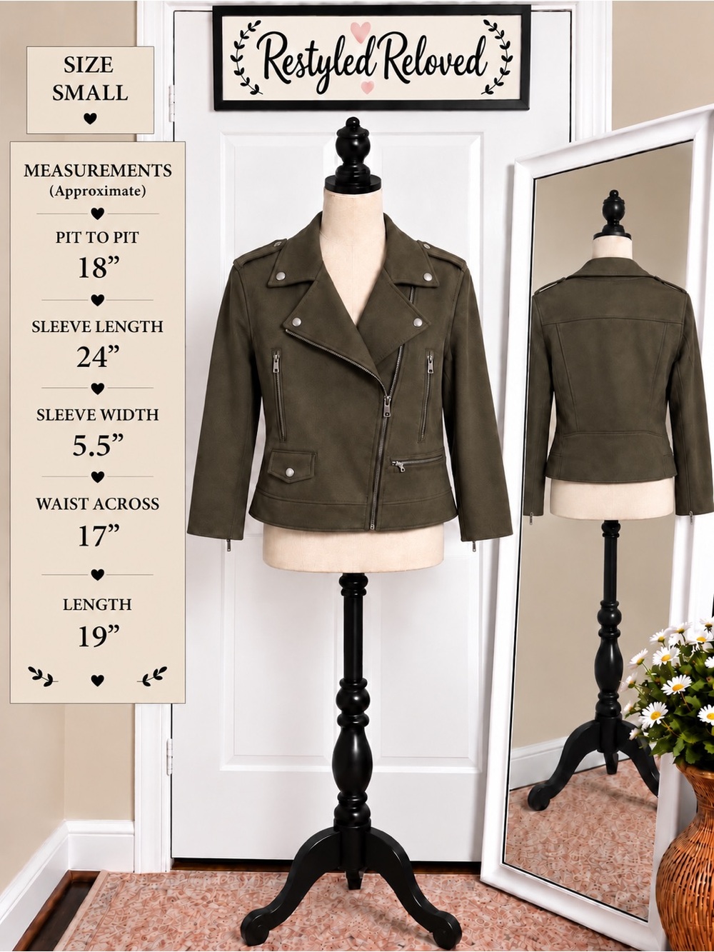 Banana Republic Classic Vegan Suede Moto Jacket – Olive Green – Size S